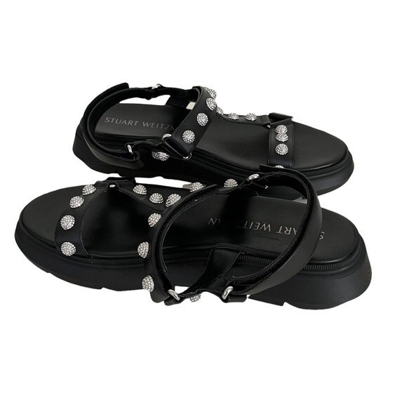 STUART WEITZMAN Zoelie Black Crystal Ball Sandals Womens Leather Size 11.5 - Picture 1 of 9